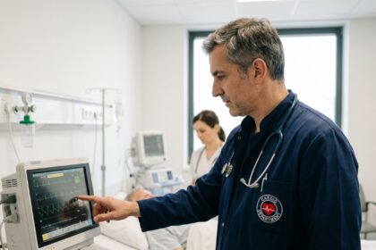 Photo hyperrealiste d'un cardiologue homme en milieu hospitalier