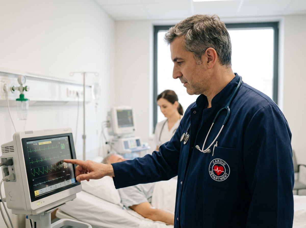 Photo hyperrealiste d'un cardiologue homme en milieu hospitalier