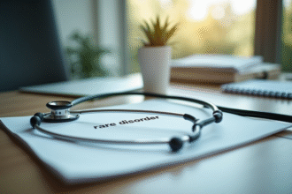 Dossier médical sur un bureau de psychiatre avec stethoscope et étiquette rare disorder