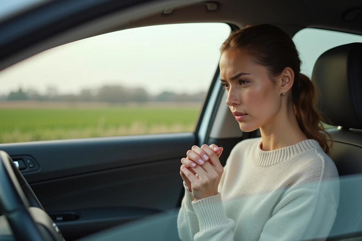 Jeune femme au bord de la route rurale avec main douloureuse