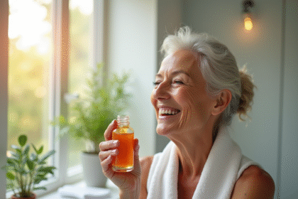 Femme senior appliquant un serum vitamine C visage
