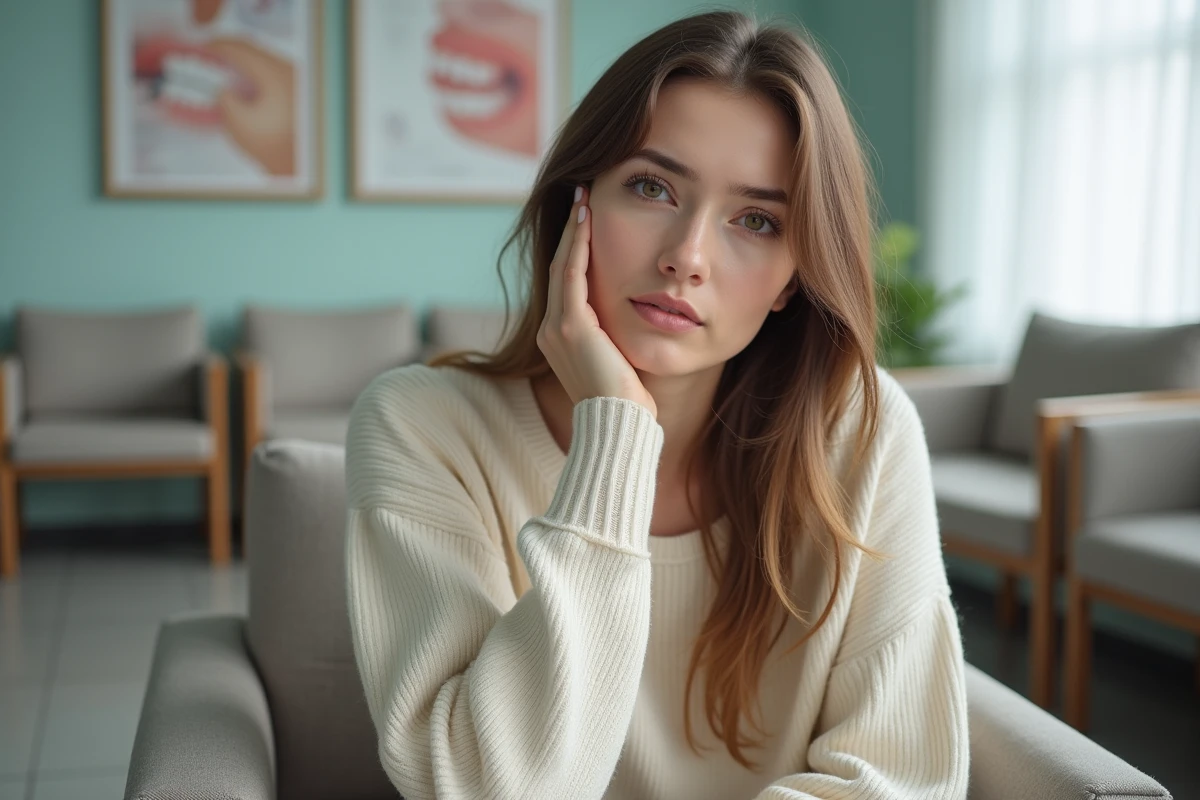 Jeune femme inquiète dans salle d
