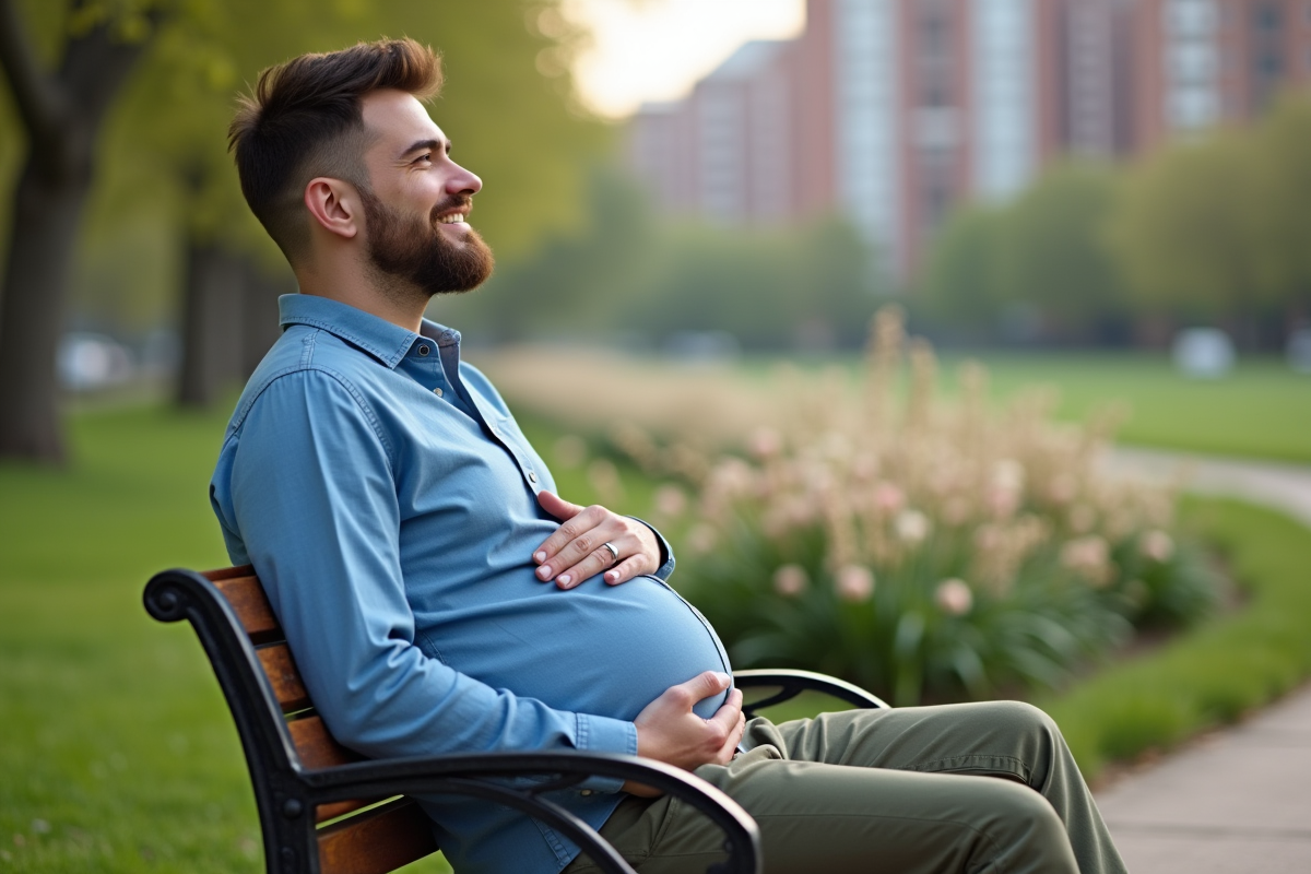 Homme transgenre assis dans un parc regardant au loin