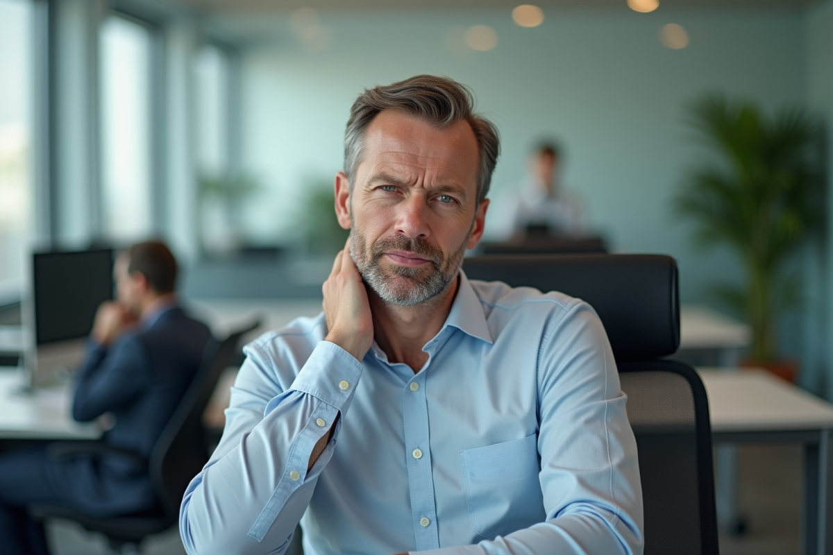 Homme d'âge moyen au bureau en réflexion