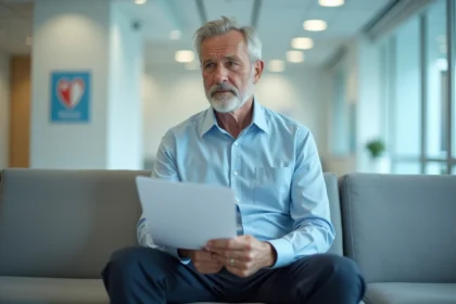 Homme d'âge moyen dans une salle d'attente médicale