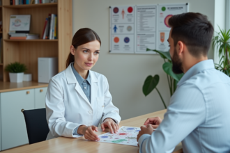 Médecin femme expliquant un graphique sur les maladies infectieuses