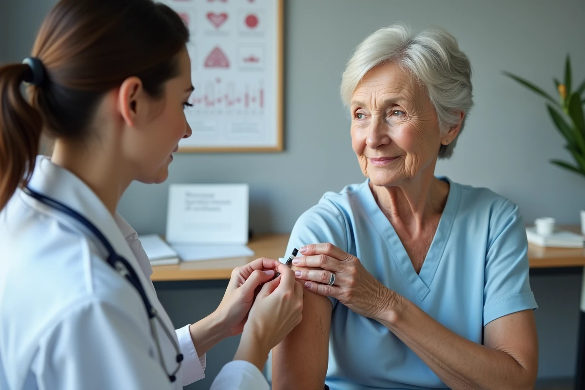 Médecin administrant le vaccin contre le zona à une femme âgée dans un cabinet médical