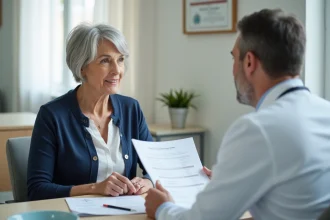 Patiente discutant de récidive de cancer avec son oncologue dans un cabinet médical moderne