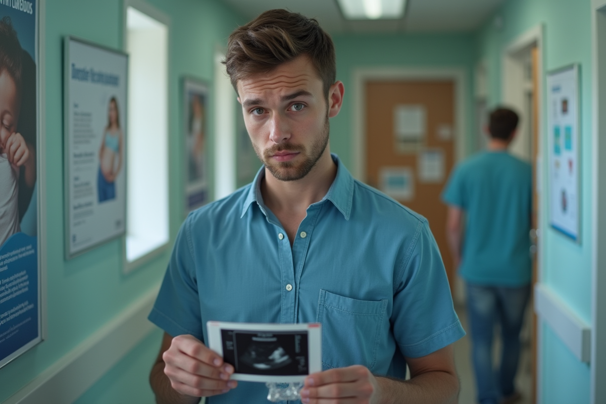 Homme inquiet tenant une image d’échographie