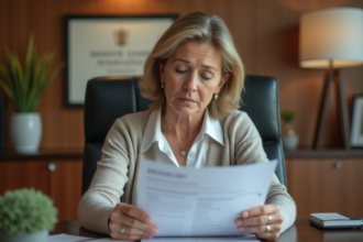 Femme thérapeute en bureau professionnel avec documents officiels