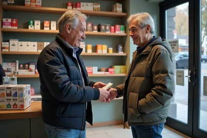 Homme et femme devant un tabac au Luxembourg